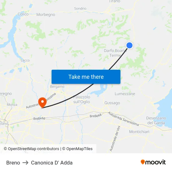 Breno to Canonica D' Adda map