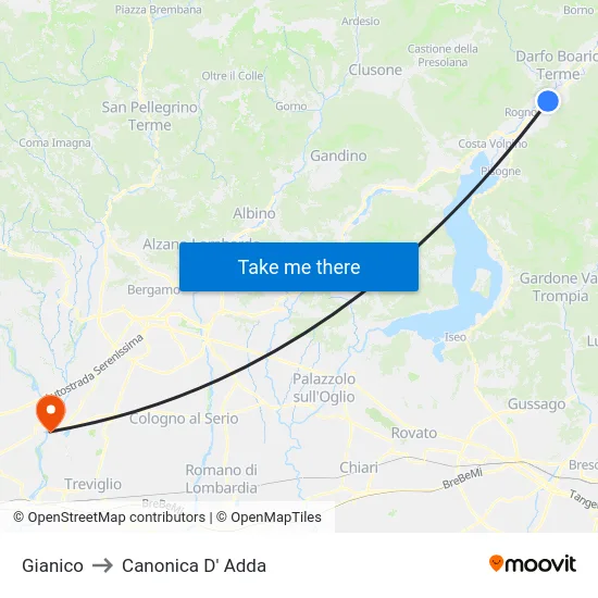 Gianico to Canonica D' Adda map