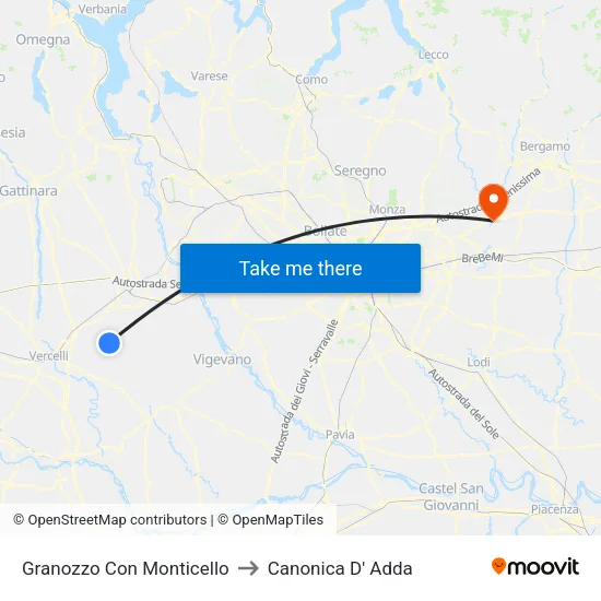 Granozzo Con Monticello to Canonica d'Adda map