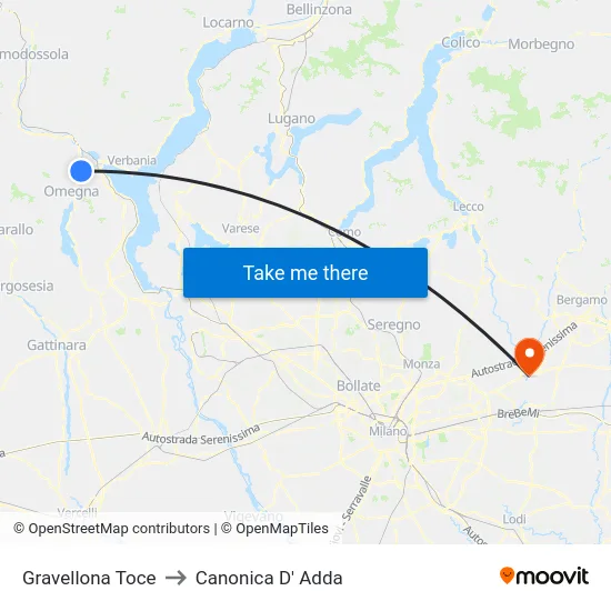 Gravellona Toce to Canonica D' Adda map