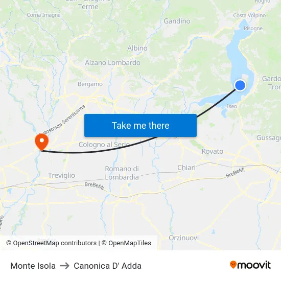 Monte Isola to Canonica D' Adda map