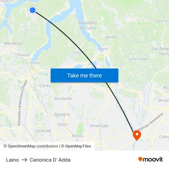 Laino to Canonica d'Adda map