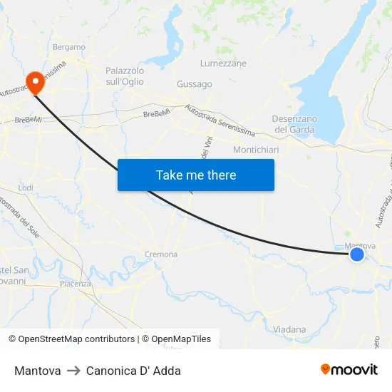 Mantova to Canonica d'Adda map