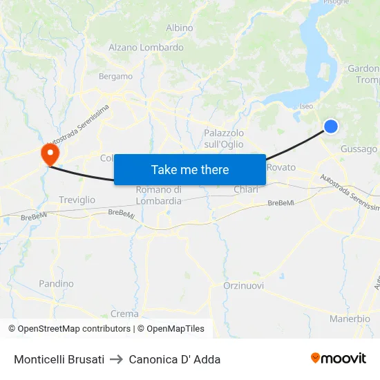 Monticelli Brusati to Canonica d'Adda map