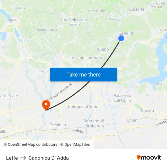 Leffe to Canonica D' Adda map