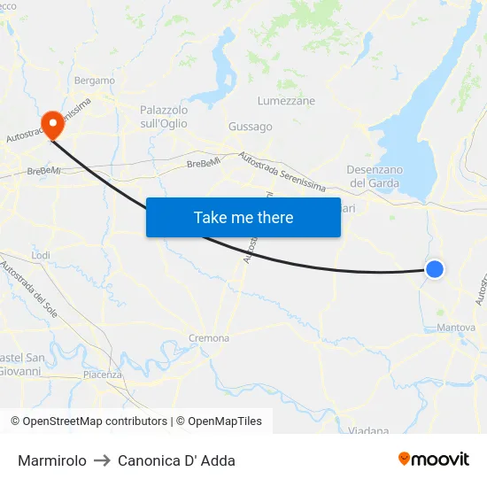 Marmirolo to Canonica D' Adda map