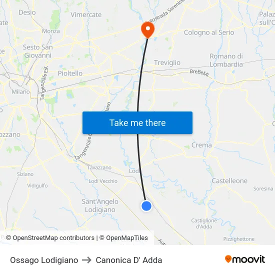 Ossago Lodigiano to Canonica D' Adda map