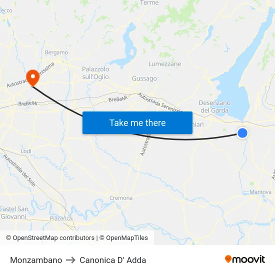 Monzambano to Canonica D' Adda map