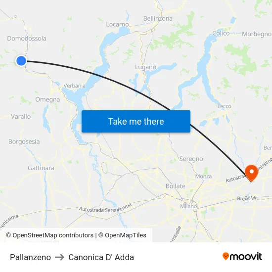 Pallanzeno to Canonica D' Adda map