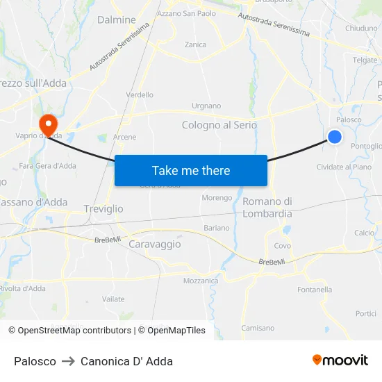 Palosco to Canonica D' Adda map