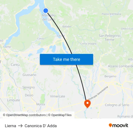 Lierna to Canonica D' Adda map