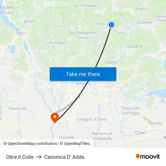 Oltre Il Colle to Canonica D' Adda map