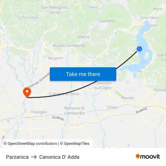 Parzanica to Canonica D' Adda map