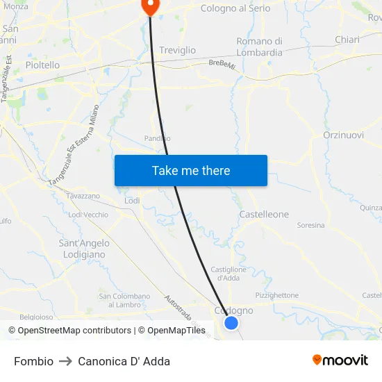 Fombio to Canonica d'Adda map