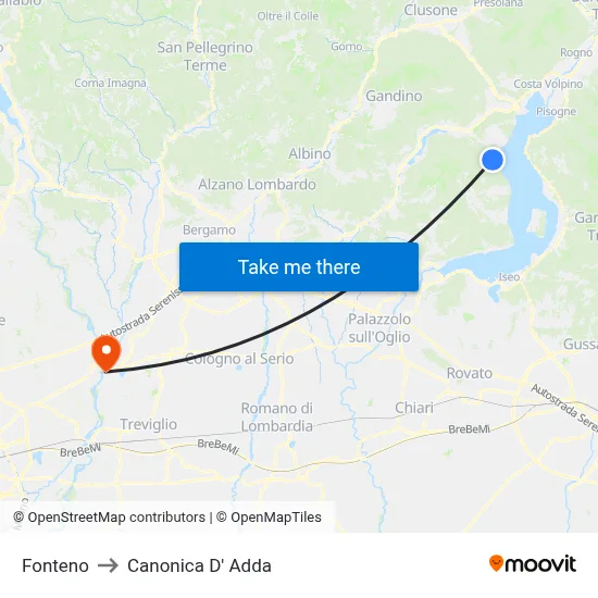 Fonteno to Canonica d'Adda map