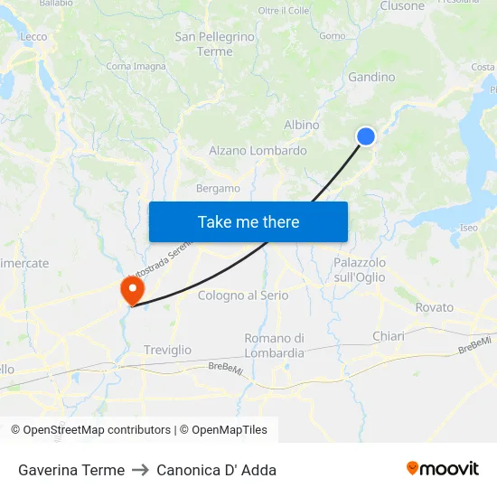 Gaverina Terme to Canonica d'Adda map