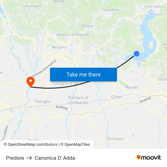 Predore to Canonica D' Adda map
