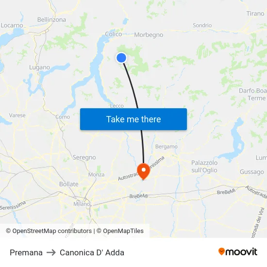 Premana to Canonica D' Adda map