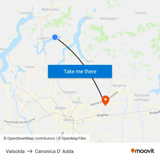 Valsolda to Canonica d'Adda map