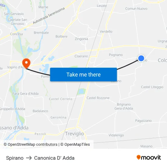Spirano to Canonica d'Adda map