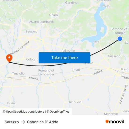 Sarezzo to Canonica D' Adda map