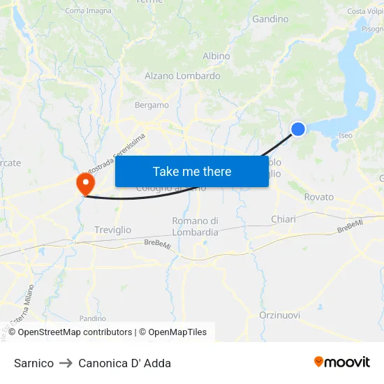 Sarnico to Canonica D' Adda map