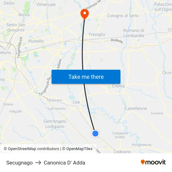 Secugnago to Canonica d'Adda map