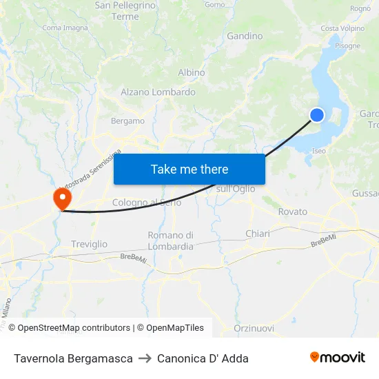 Tavernola Bergamasca to Canonica d'Adda map