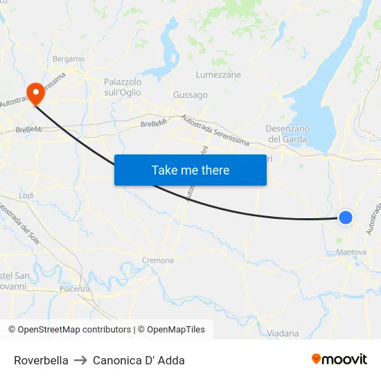 Roverbella to Canonica D' Adda map