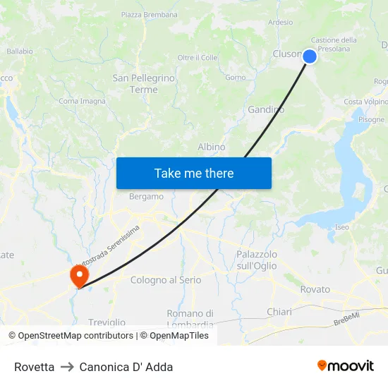 Rovetta to Canonica D' Adda map