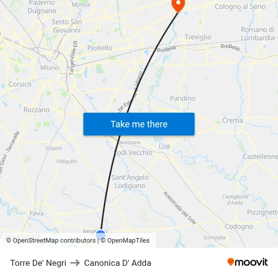 Torre De' Negri to Canonica d'Adda map