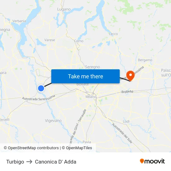 Turbigo to Canonica D' Adda map