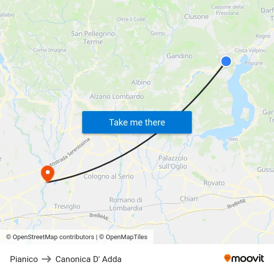 Pianico to Canonica D' Adda map