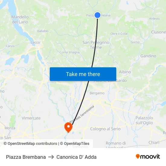 Piazza Brembana to Canonica D' Adda map