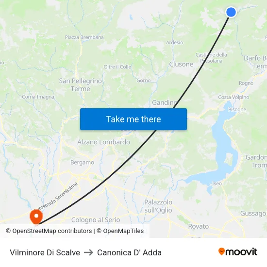 Vilminore Di Scalve to Canonica D' Adda map