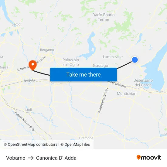 Vobarno to Canonica D' Adda map