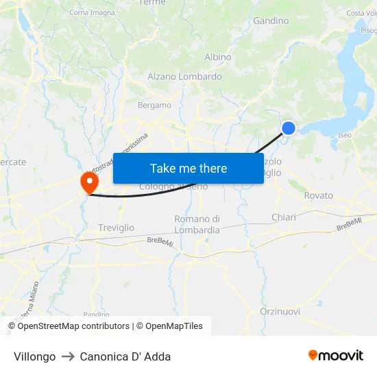 Villongo to Canonica D' Adda map