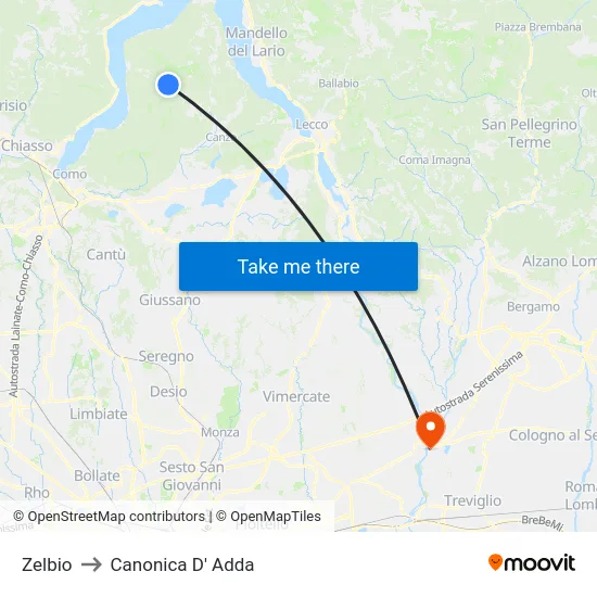 Zelbio to Canonica D' Adda map