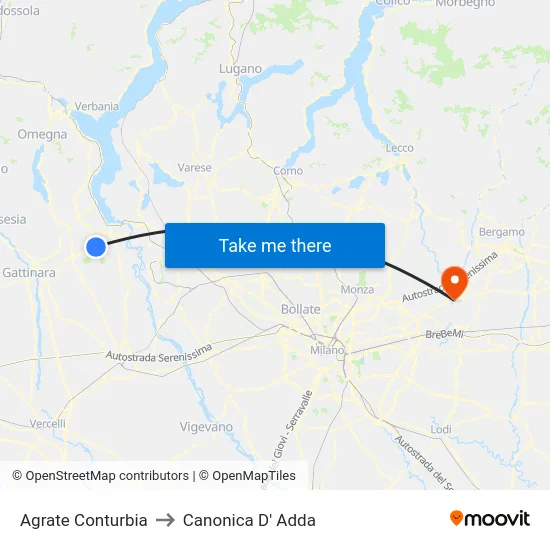 Agrate Conturbia to Canonica D' Adda map
