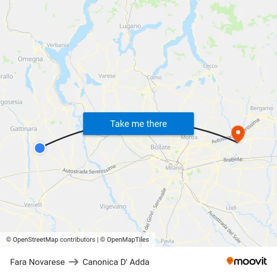 Fara Novarese to Canonica D' Adda map