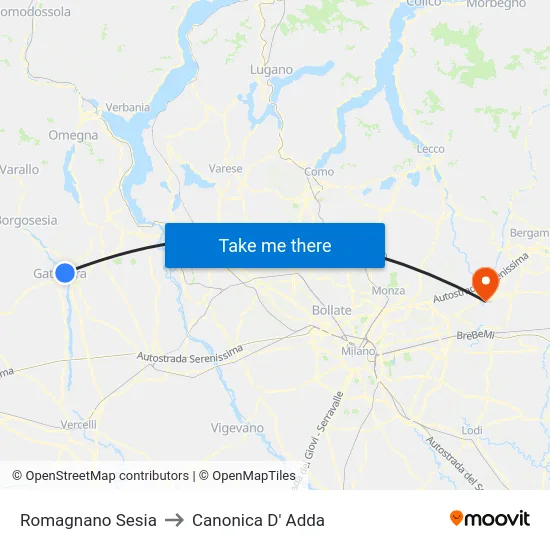 Romagnano Sesia to Canonica D' Adda map