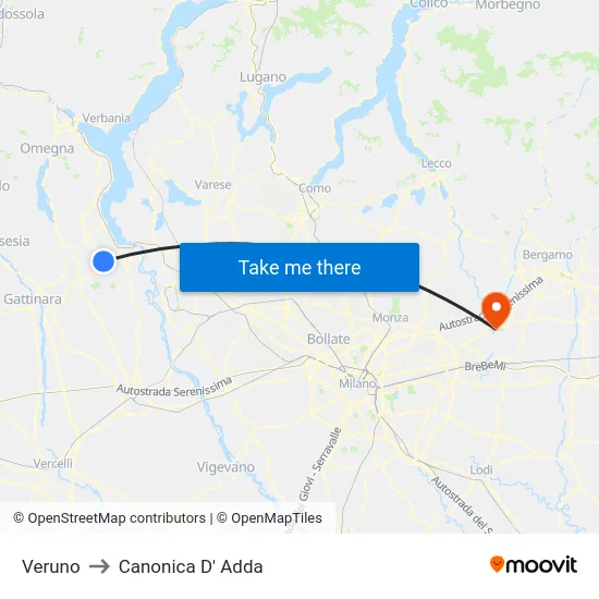 Veruno to Canonica D' Adda map