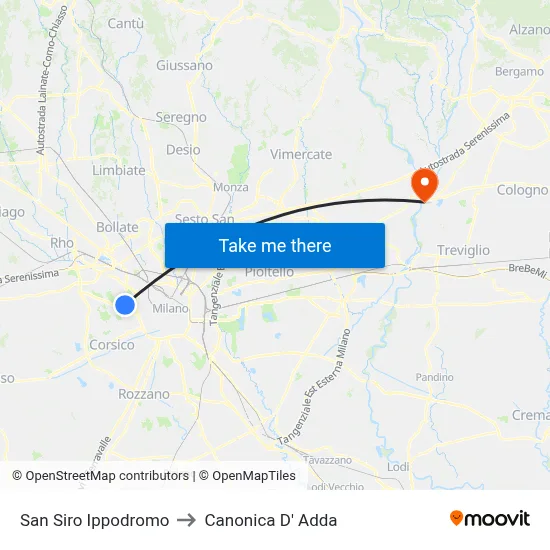 San Siro Ippodromo to Canonica D' Adda map