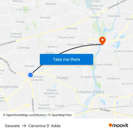 Gessate to Canonica D' Adda map