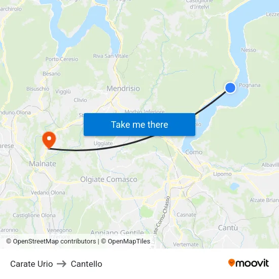 Carate Urio to Cantello map