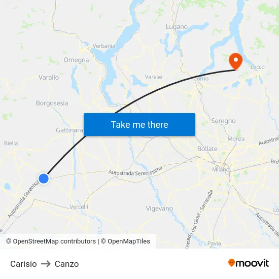Carisio to Canzo map