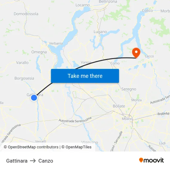 Gattinara to Canzo map