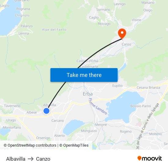 Albavilla to Canzo map