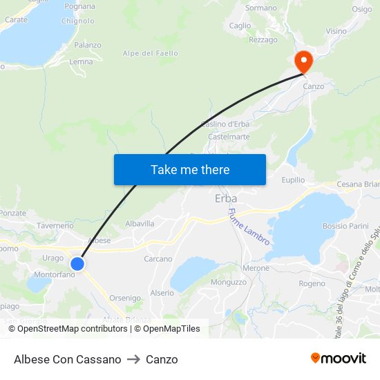 Albese Con Cassano to Canzo map