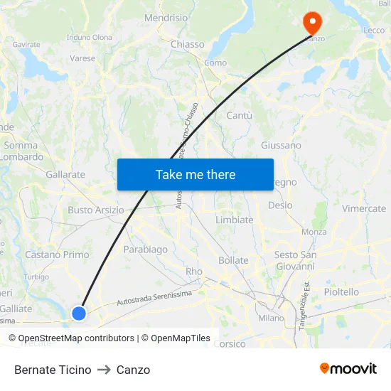 Bernate Ticino to Canzo map